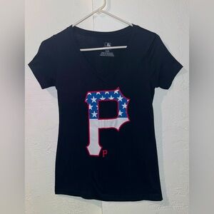 Pittsburgh Pirates Women’s Black Patriotic V-Neck T-Shirt